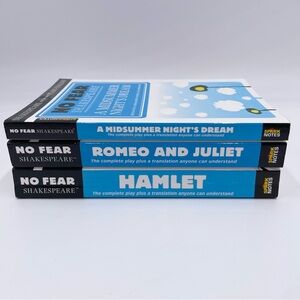 Spark Notes No Fear Shakespeare Side by Side Plain English Set of 3 Books Hamlet